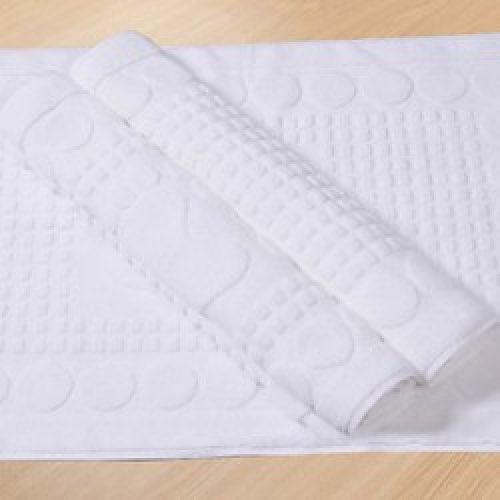 Tapis de bain 100% coton blanc à motif géométrique
