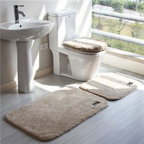 Tapis de bain classique en microfibre en polyester beige