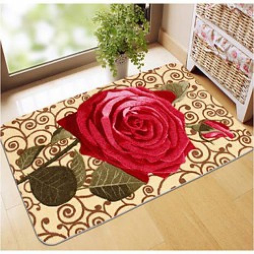 Tapis de bain moderne en polypropylène à motif floral rouge ( 40 x 60 cm )