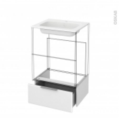 Tiroir Sous Meuble Socle N51 Iris Blanc Pour Meuble Salle De Bains L60 X H26 X P45 Cm
