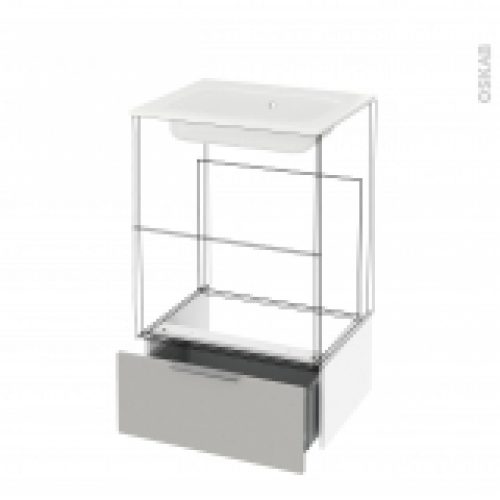Tiroir Sous Meuble Socle N51 Ivia Gris Pour Meuble Salle De Bains L60 X H26 X P45 Cm
