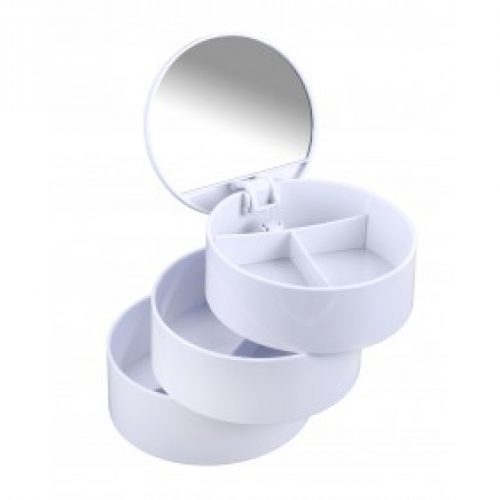 Tour cosmétique avec miroir, 3 compartiments rotatifs – 2 coloris