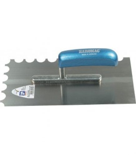 Truelle a lisser demi-ronde dentee 280 mm, acier trempe manche bleu