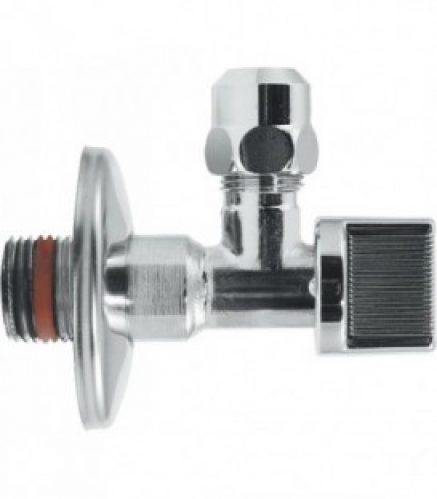 Vanne d angle a boisseau spherique Laiton chromé – rosace a poussoir auto-etanche, 1/2&Prime; x 10 mm