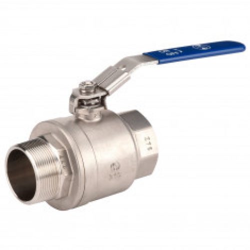 Vanne à sphère 2 Pièces inox Mâle/Femelle Poignée plate bleue