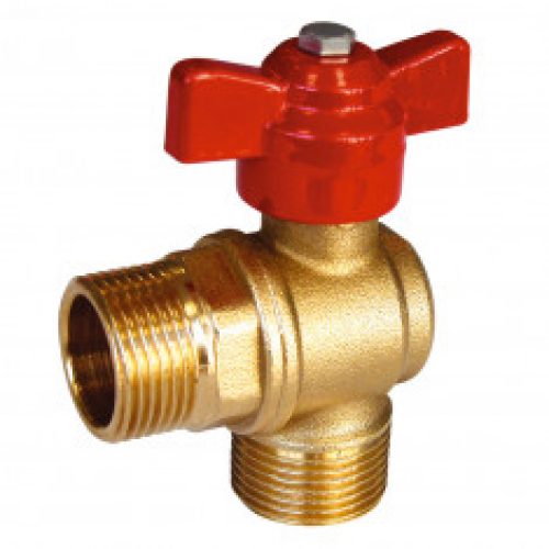 Vanne à sphère laiton – Modèle équerre – Manette papillon rouge