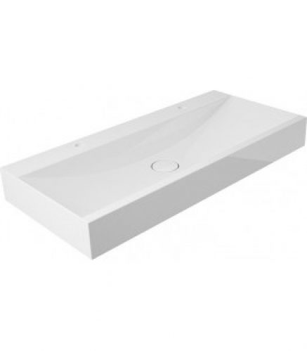 Vasque a poser Design EDISA lxhxp: 1000x141x460 mm en fonte minéral, 2 trous robinet