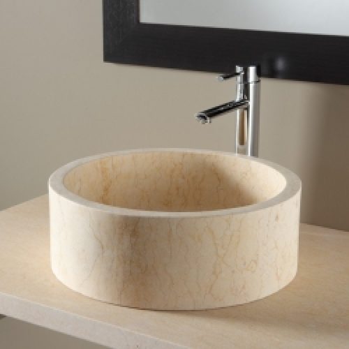 Vasque à poser cylindrique en pierre beige…
