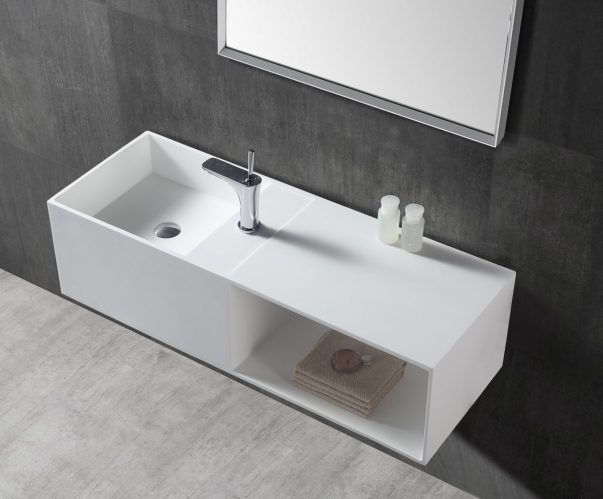 Vasque à poser ou vasque murale TWG36 en pierre solide (Solid Stone)  avec espace de rangement – 110x40x30cm