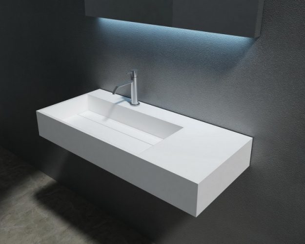 Vasque rectangulaire à suspendre  PB2015, en pierre solide (Solid Stone) – 90 x 48 x 13cm