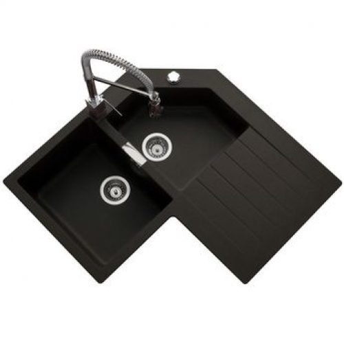 Évier d´angle granit noir Schock LOKTI 2 bacs 1 égouttoir