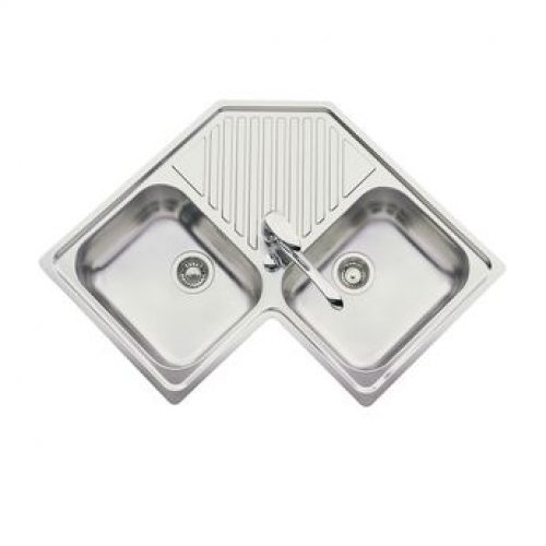 Évier d´angle inox lisse ANGIE 2 bacs 1 égouttoir