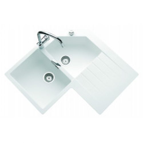 Évier de cuisine d’angle Cristalite PRIMUS – L 840 x l 840 x P 195 mm – sous-meuble de 90 cm – Al…