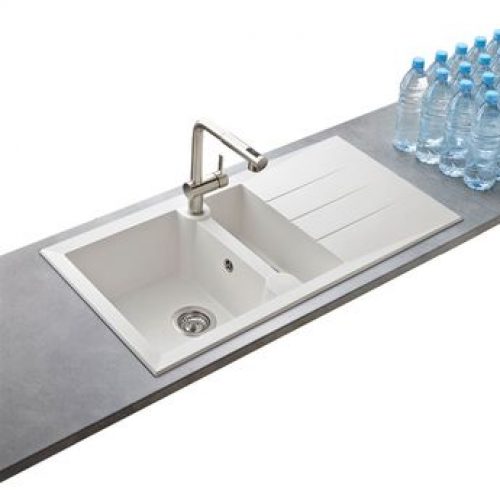 Évier de synthèse blanc TUNIA 1 bac 1/2 – 1 égouttoir