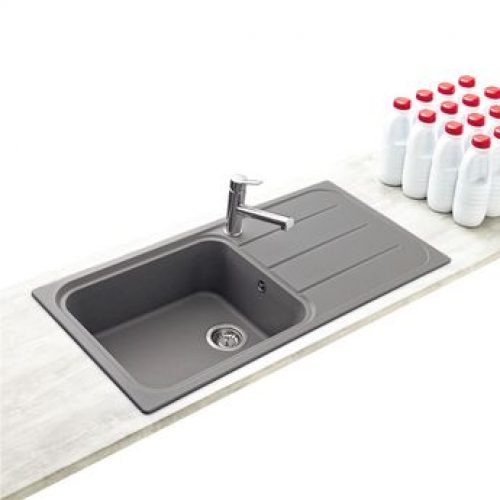 Évier granit gris Ewi OGLIO 1 grand bac 1 égouttoir