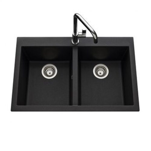 Évier granit noir moucheté Luisina QUADRILLE 2 bacs