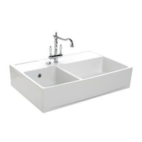 Évier à poser céramique EKIO blanc 2 bacs