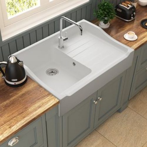 Évier à poser granit blanc Kümbad TAMARIN 1 bac 1 égouttoir