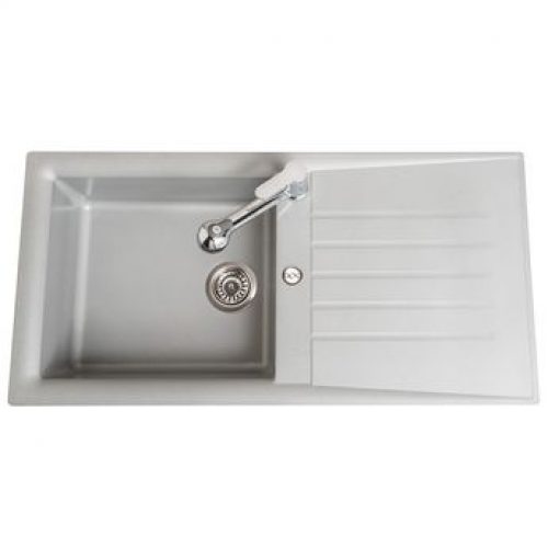 Évier synthèse gris alu Ewi EMERAUDE 1 grand bac 1 égouttoir